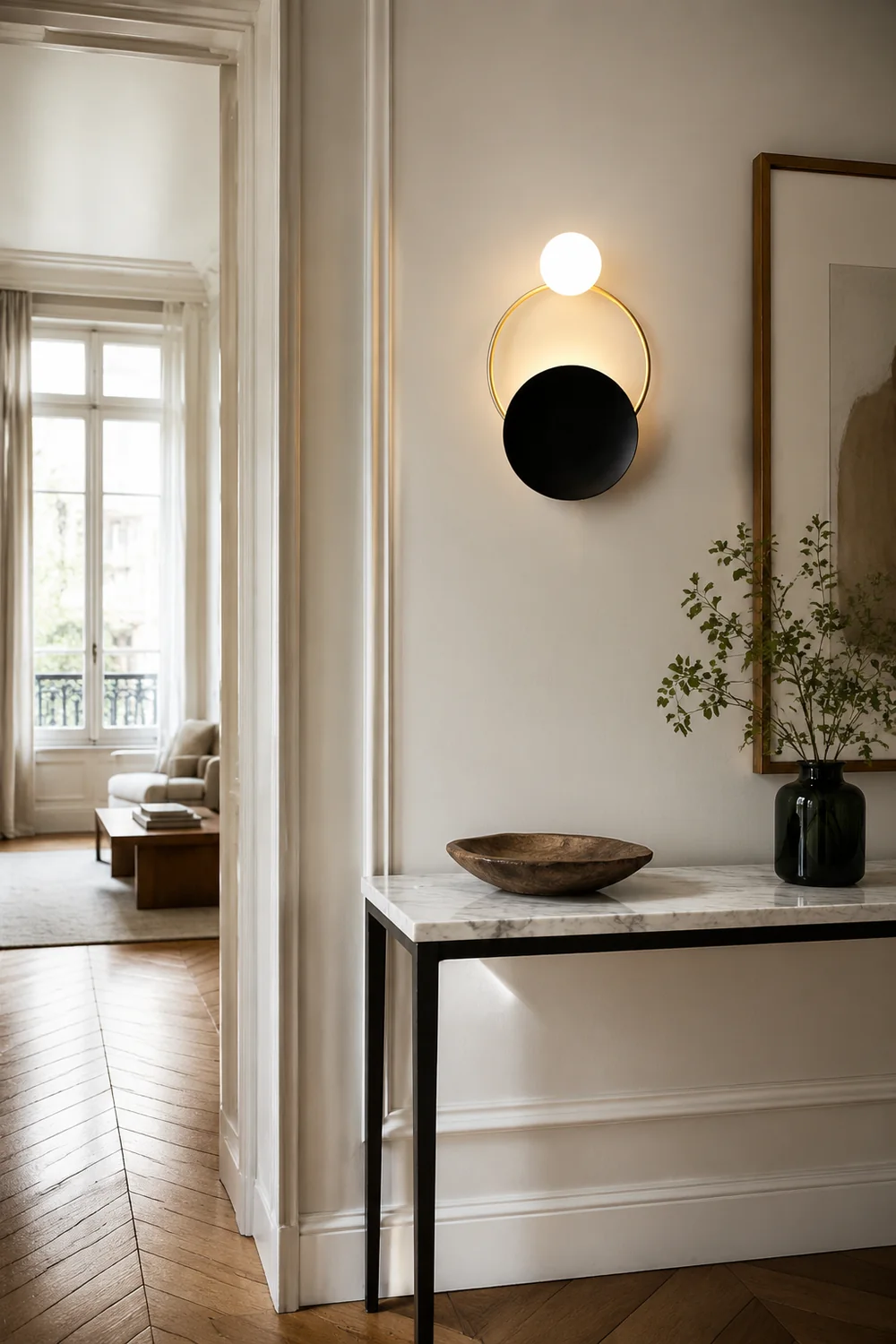 Nordic Simple  Black Gold Wrought Iron Circle Aisle Corridor Wall Light - Lumpaz