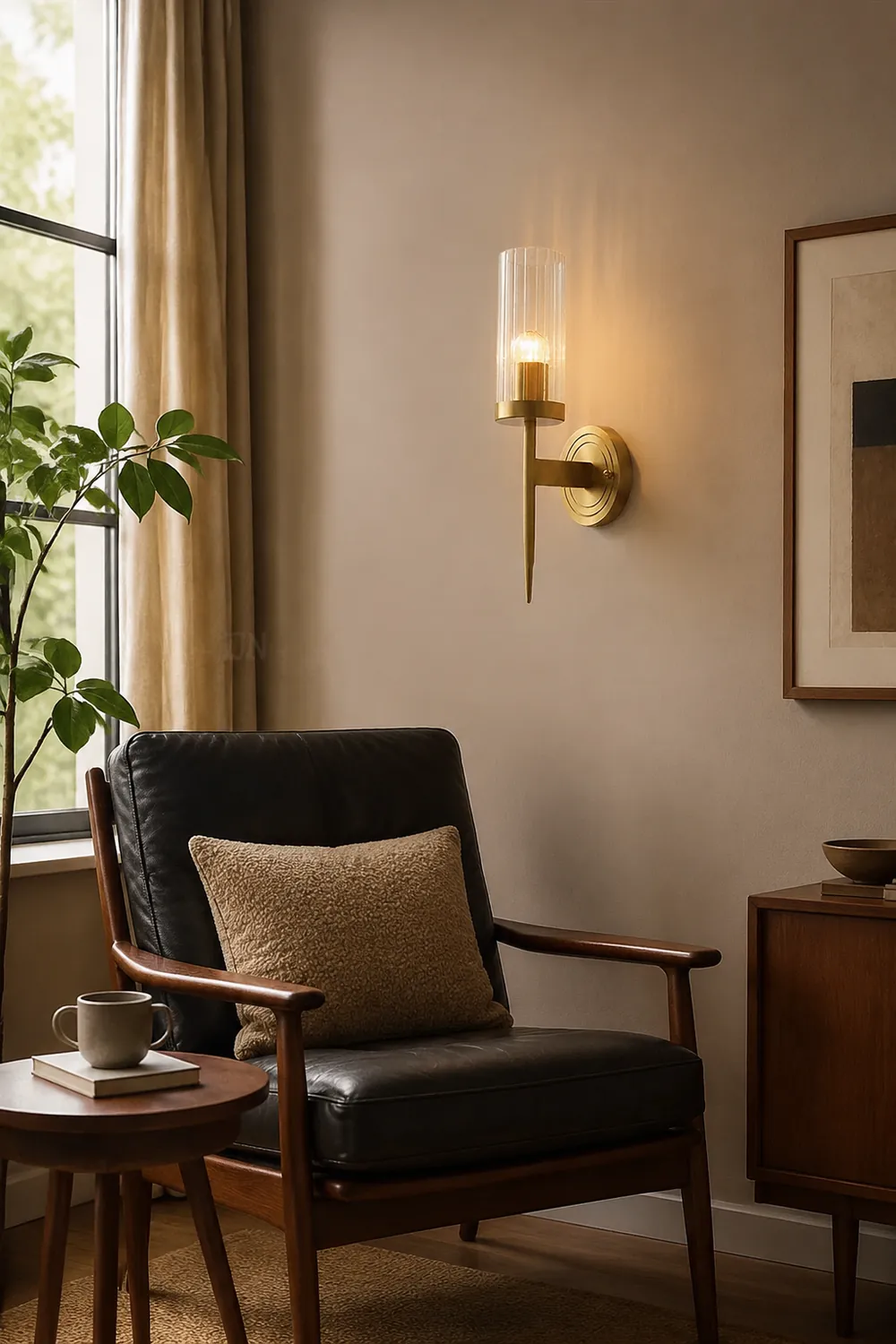 Modern Brass Sconce Ribbed Long Glass Wall Lights For Living Room - Lumpaz