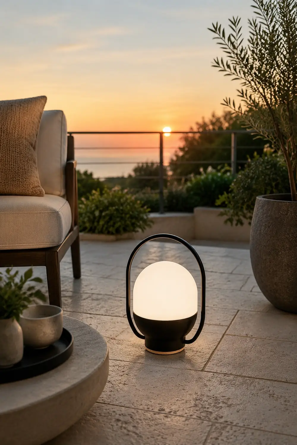 Portable White and Black Indoor / Outdoor Table Lamp - Lumpaz