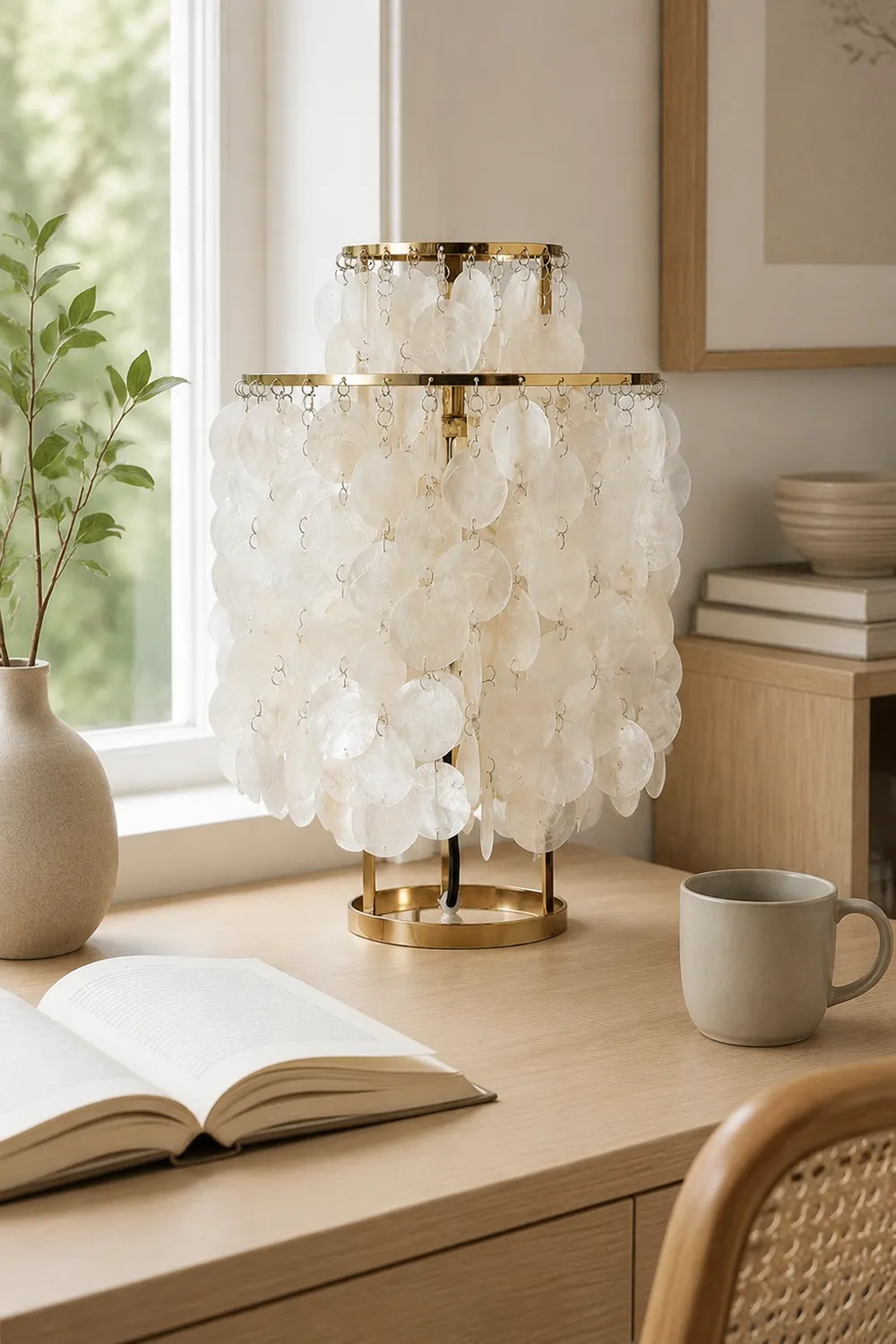 Danish Seashell Pearl Wind Chimes Decorative Table Lamp - Lumpaz