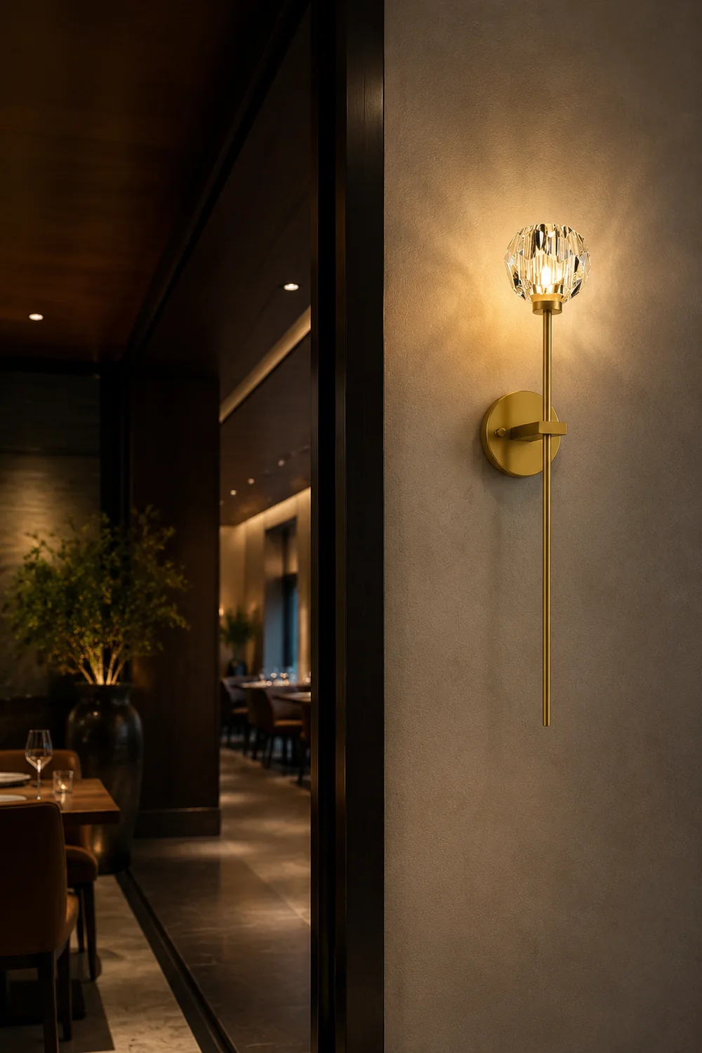 Modern Crystal Ball Mounted Antique Brass Wall Lamp - Lumpaz