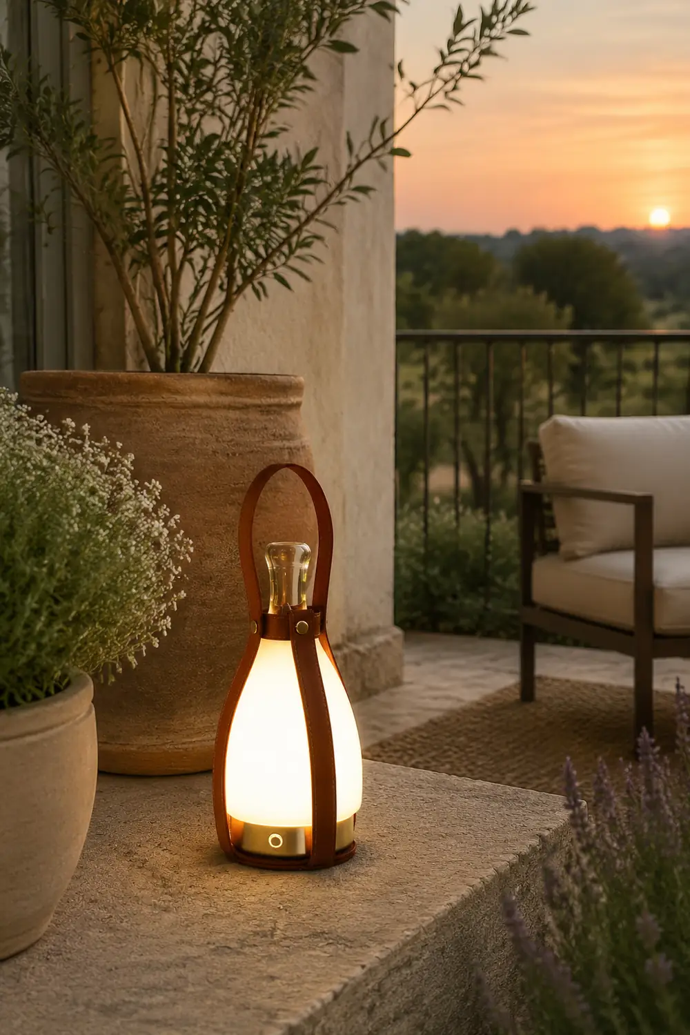 Bell Portable Leather Glass Table Lamp - Lumpaz