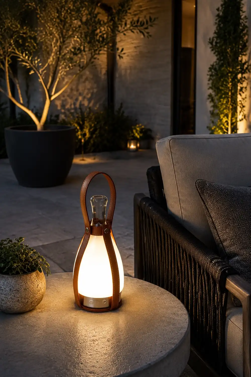 Bell Portable Leather Glass Table Lamp - Lumpaz