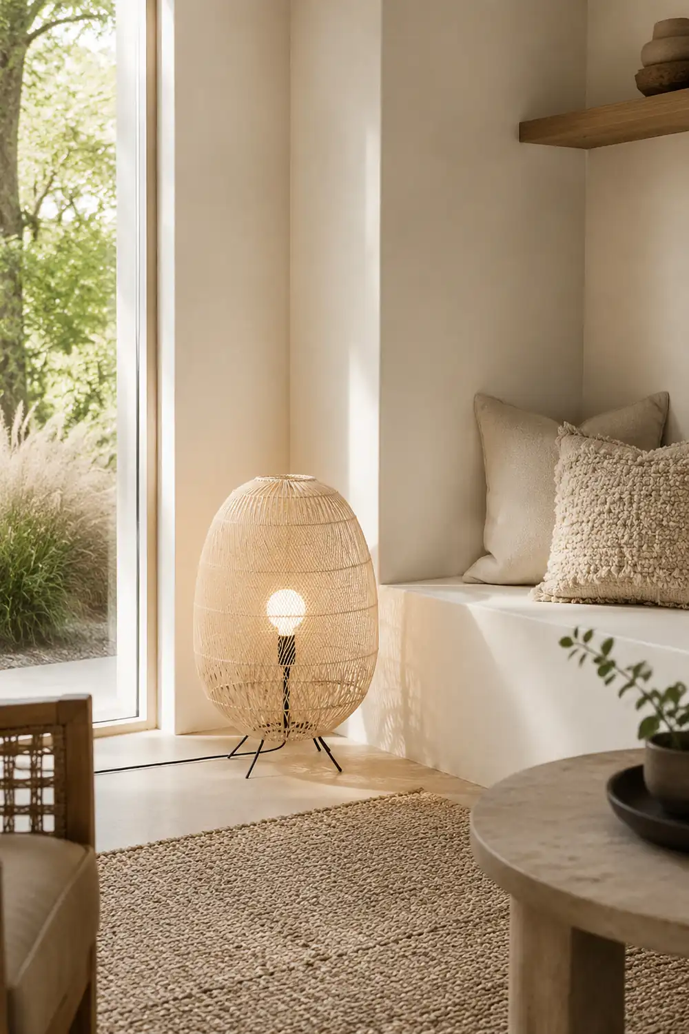 Natural Rattan Midi Floor Lamp for Living Room - Lumpaz