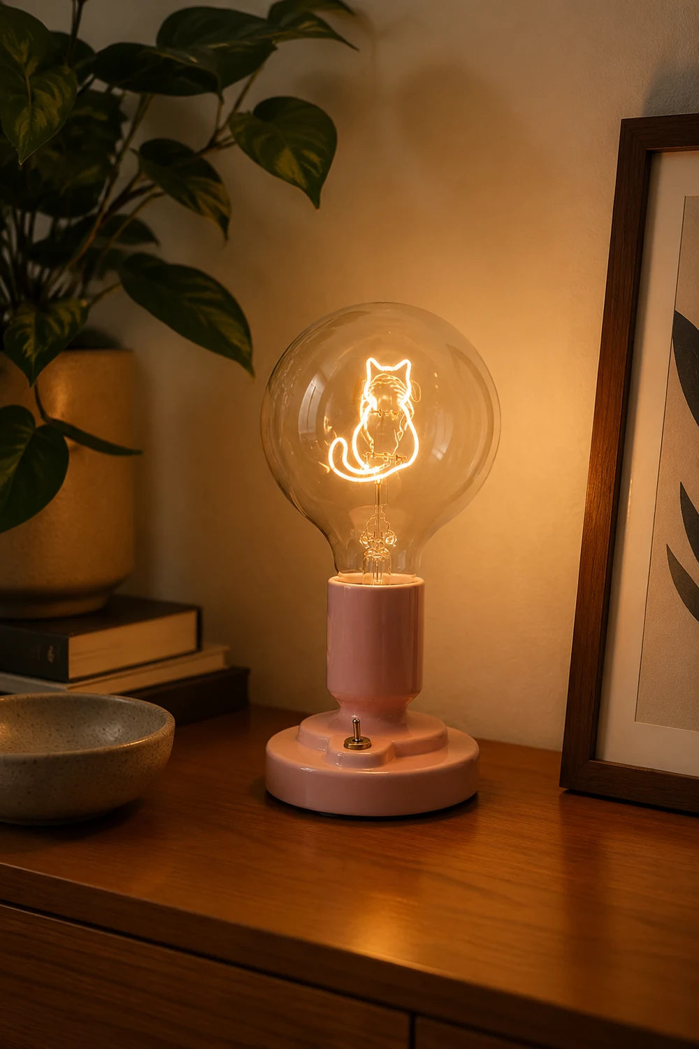 Cute Pink & White Cat Pattern Table Lamp - Lumpaz
