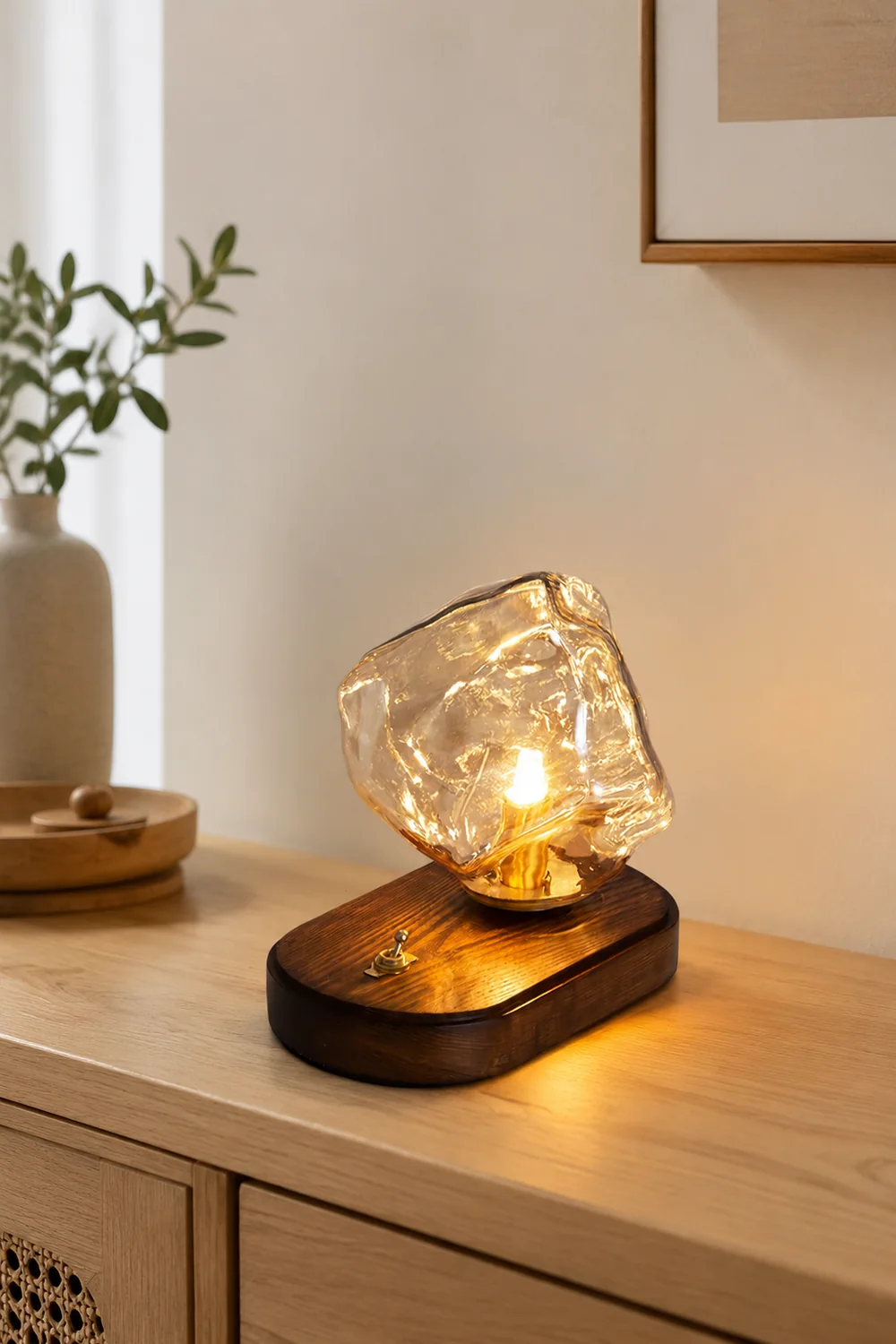 Modern Ice Stone Glass Bedroom Table Lamp - Lumpaz
