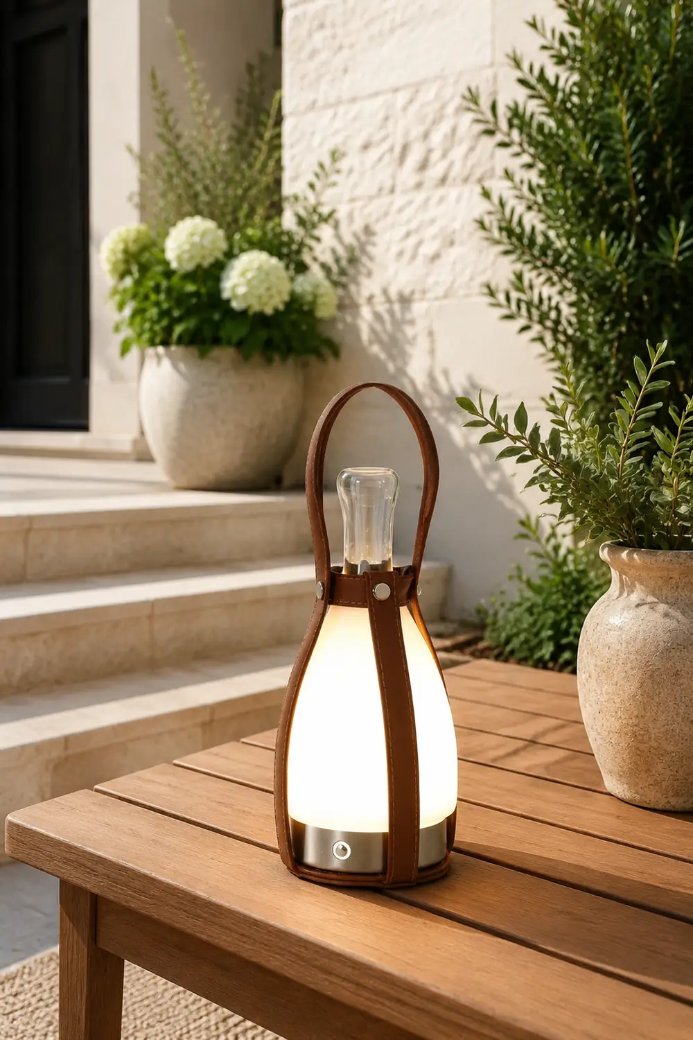 Bell Portable Leather Glass Table Lamp - Lumpaz