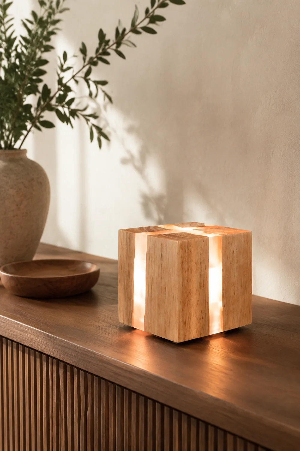 Solid Wood Art Crackle Table Lamp - Lumpaz