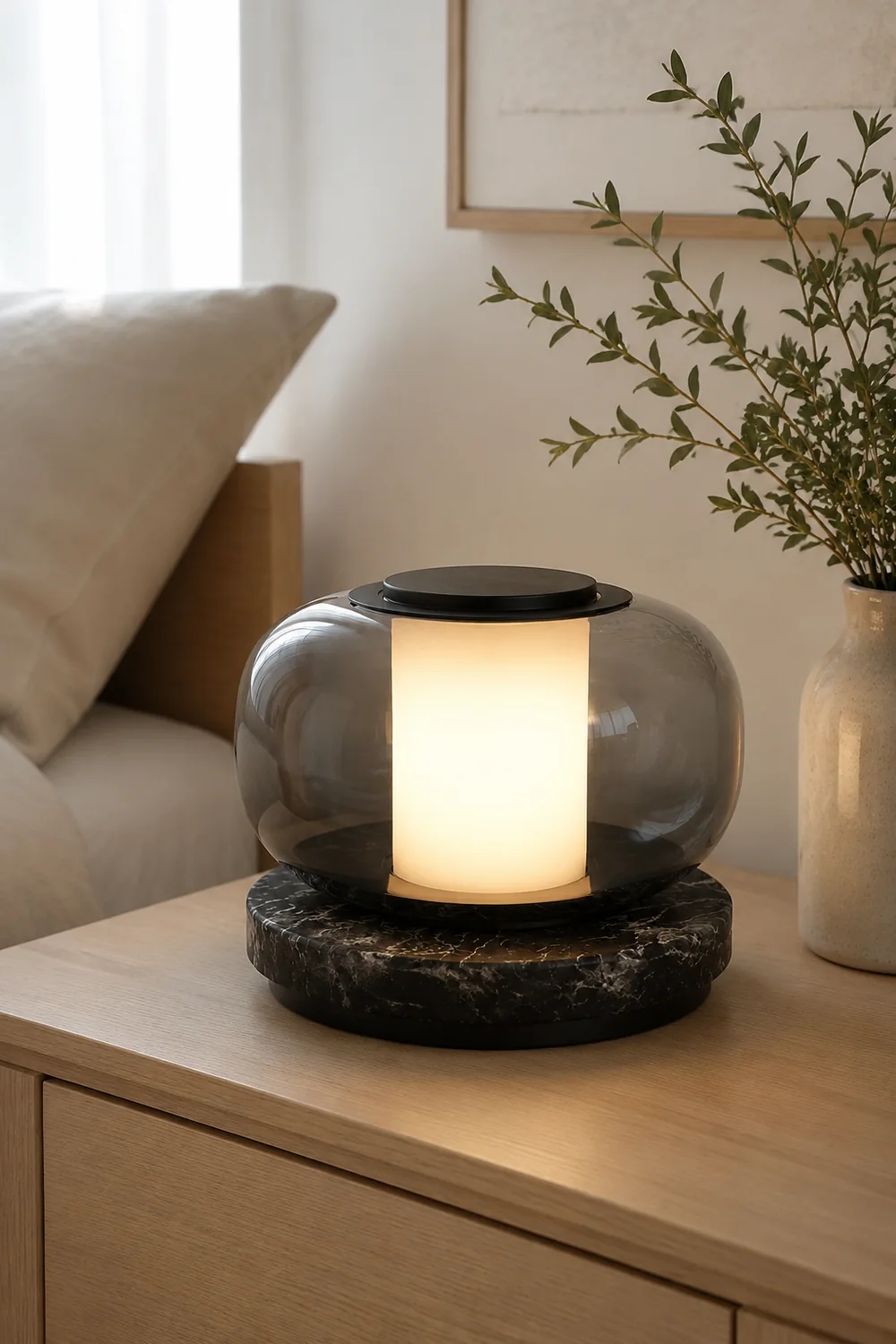 Glass & Marble Table Lamp Bedroom Beside - Lumpaz