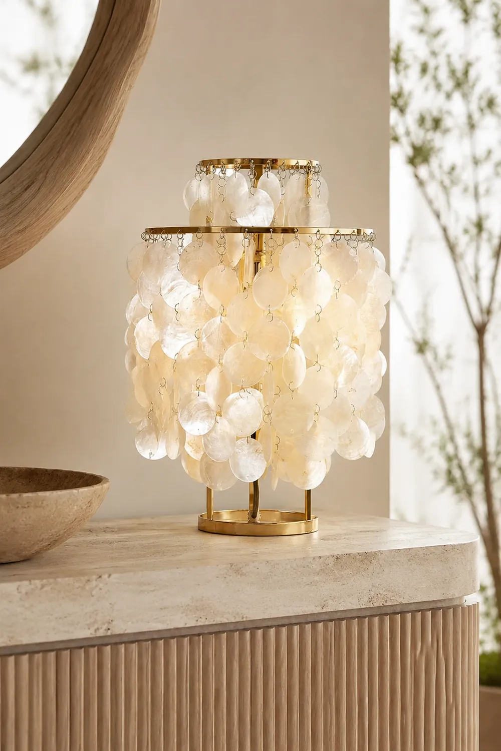 Danish Seashell Pearl Wind Chimes Decorative Table Lamp - Lumpaz