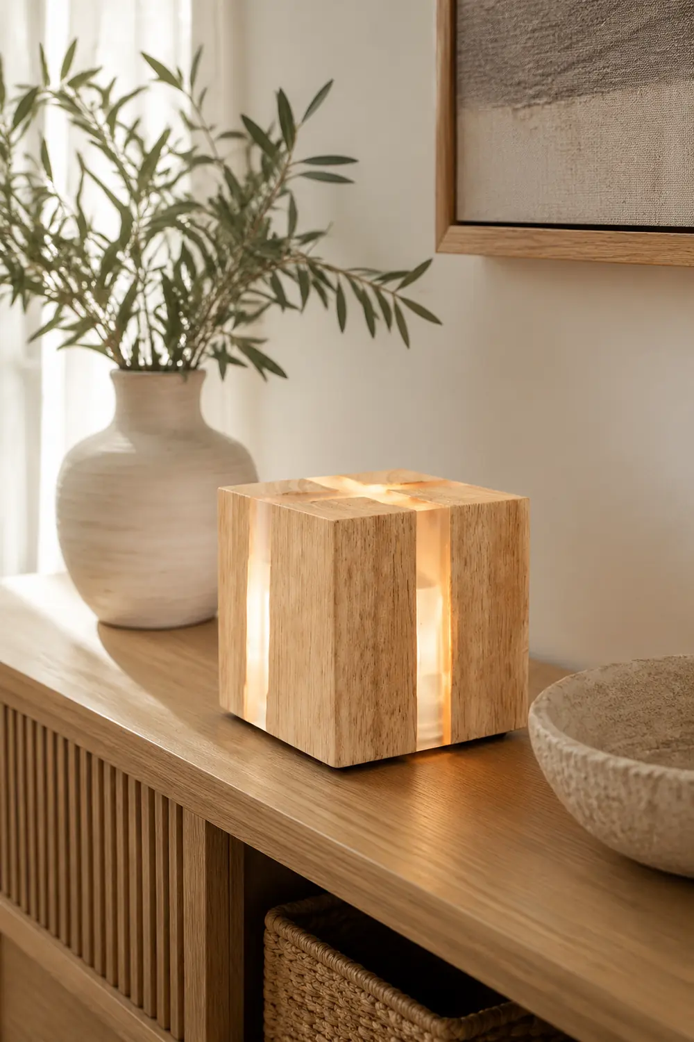 Solid Wood Art Crackle Table Lamp - Lumpaz