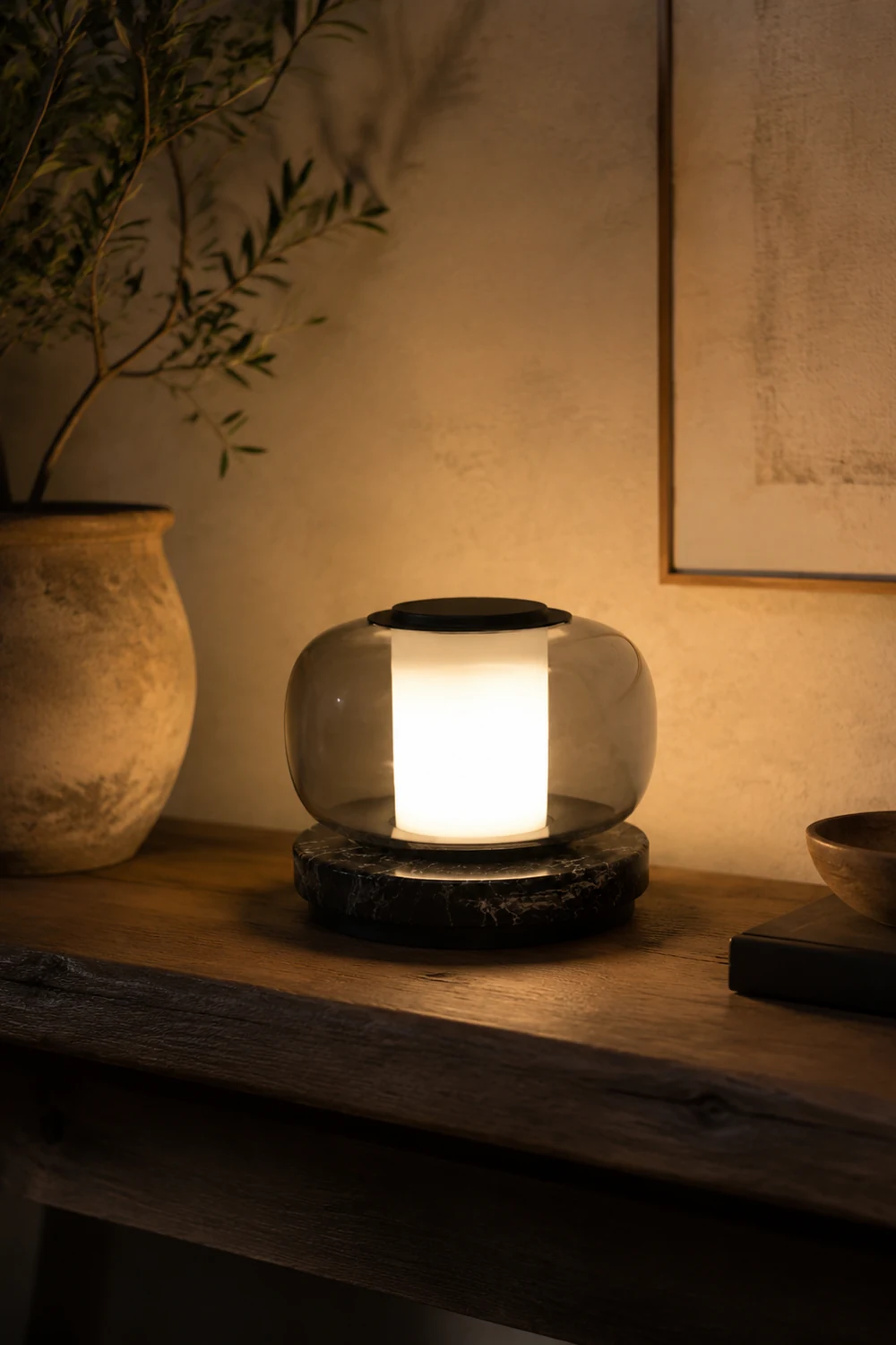 Glass & Marble Table Lamp Bedroom Beside - Lumpaz