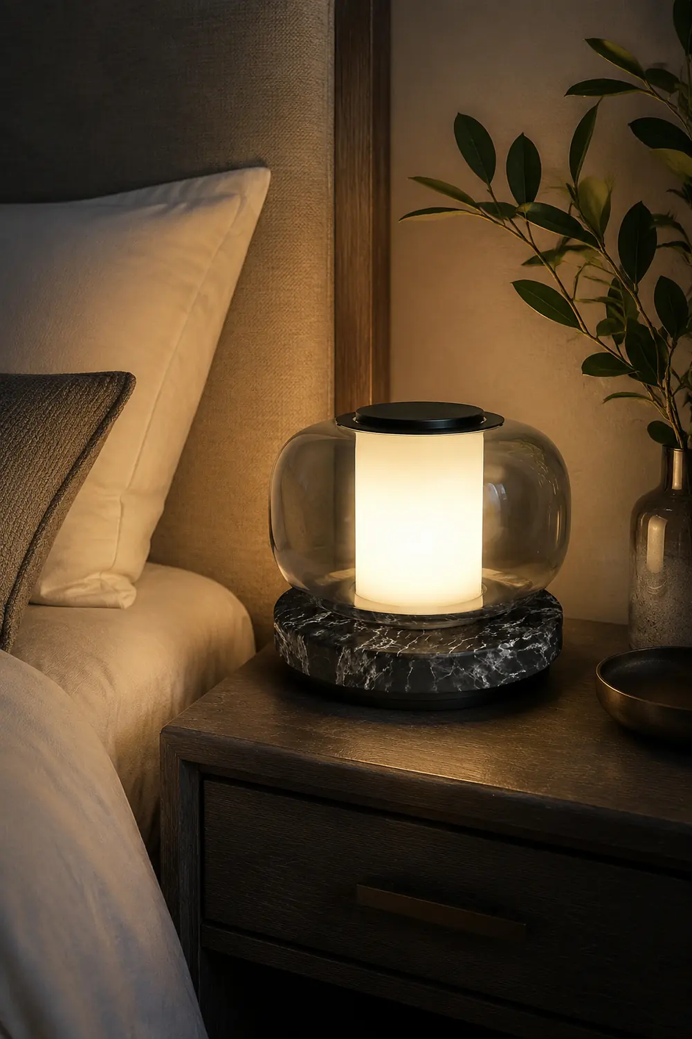 Glass & Marble Table Lamp Bedroom Beside - Lumpaz