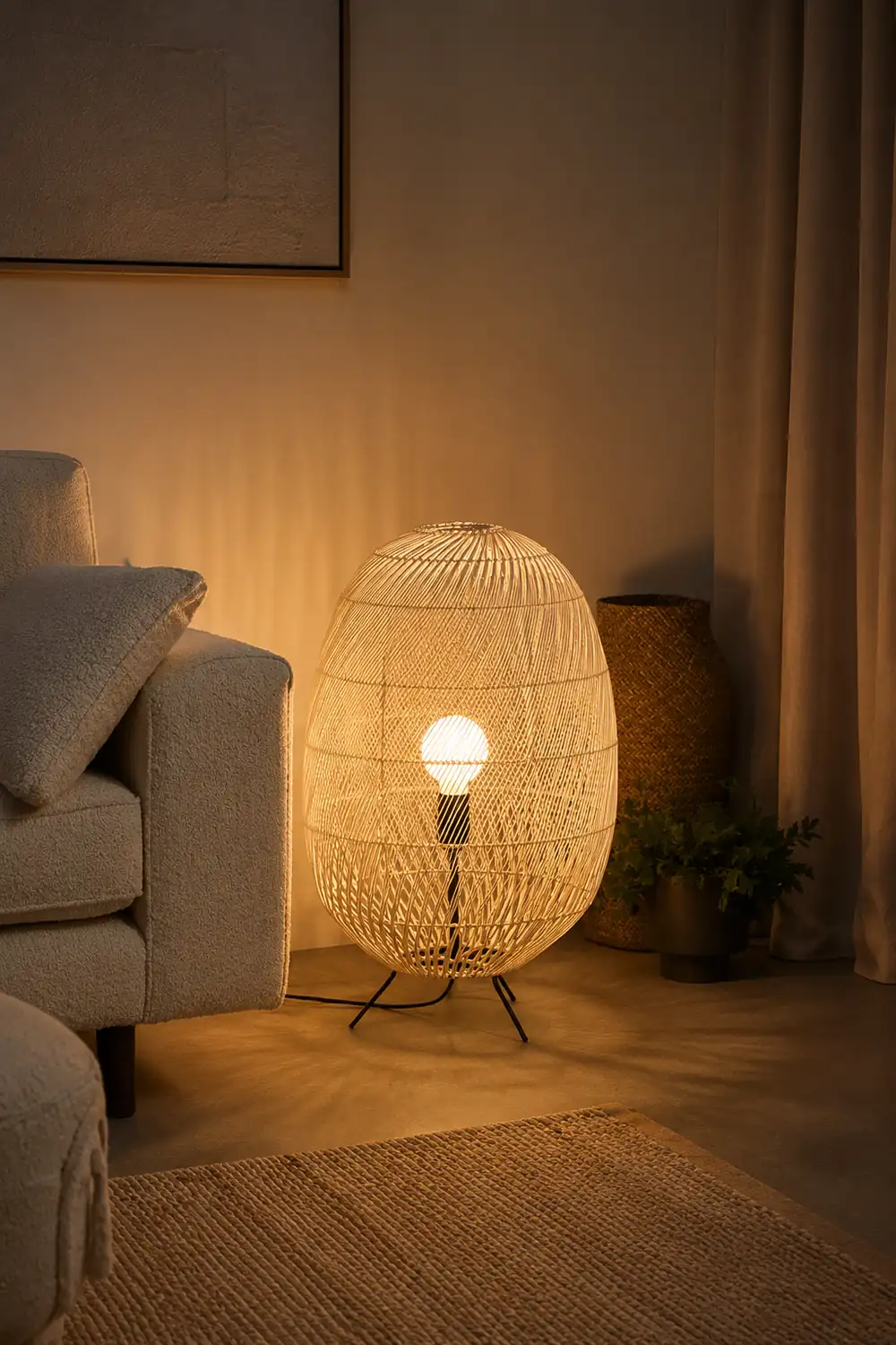 Natural Rattan Midi Floor Lamp for Living Room - Lumpaz