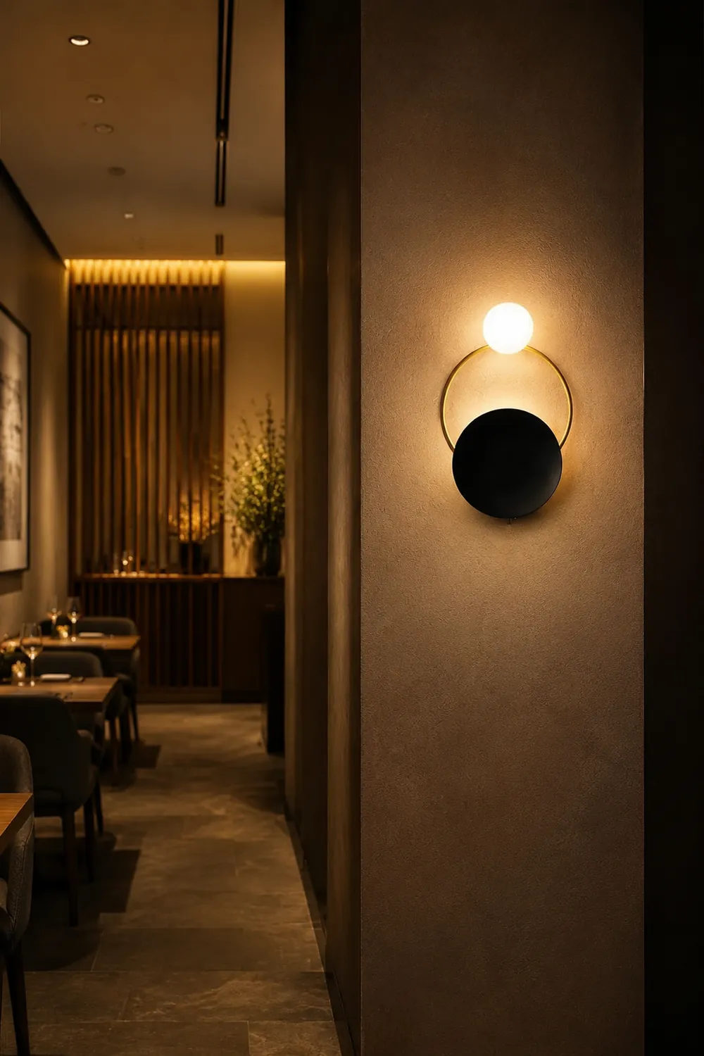 Nordic Simple  Black Gold Wrought Iron Circle Aisle Corridor Wall Light - Lumpaz
