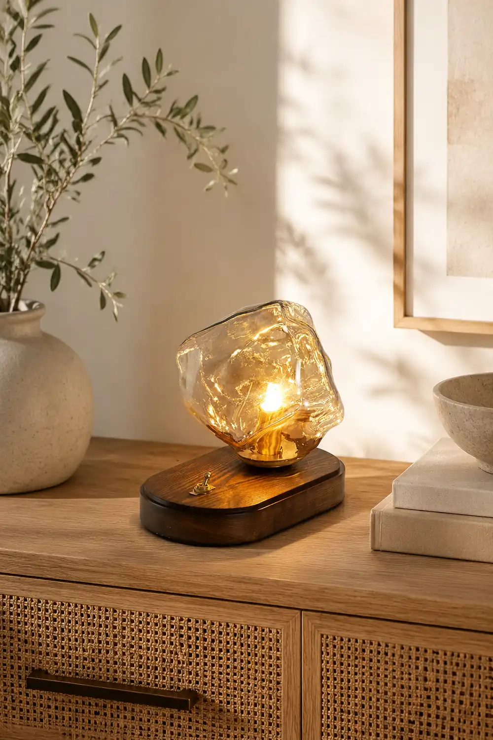 Modern Ice Stone Glass Bedroom Table Lamp - Lumpaz