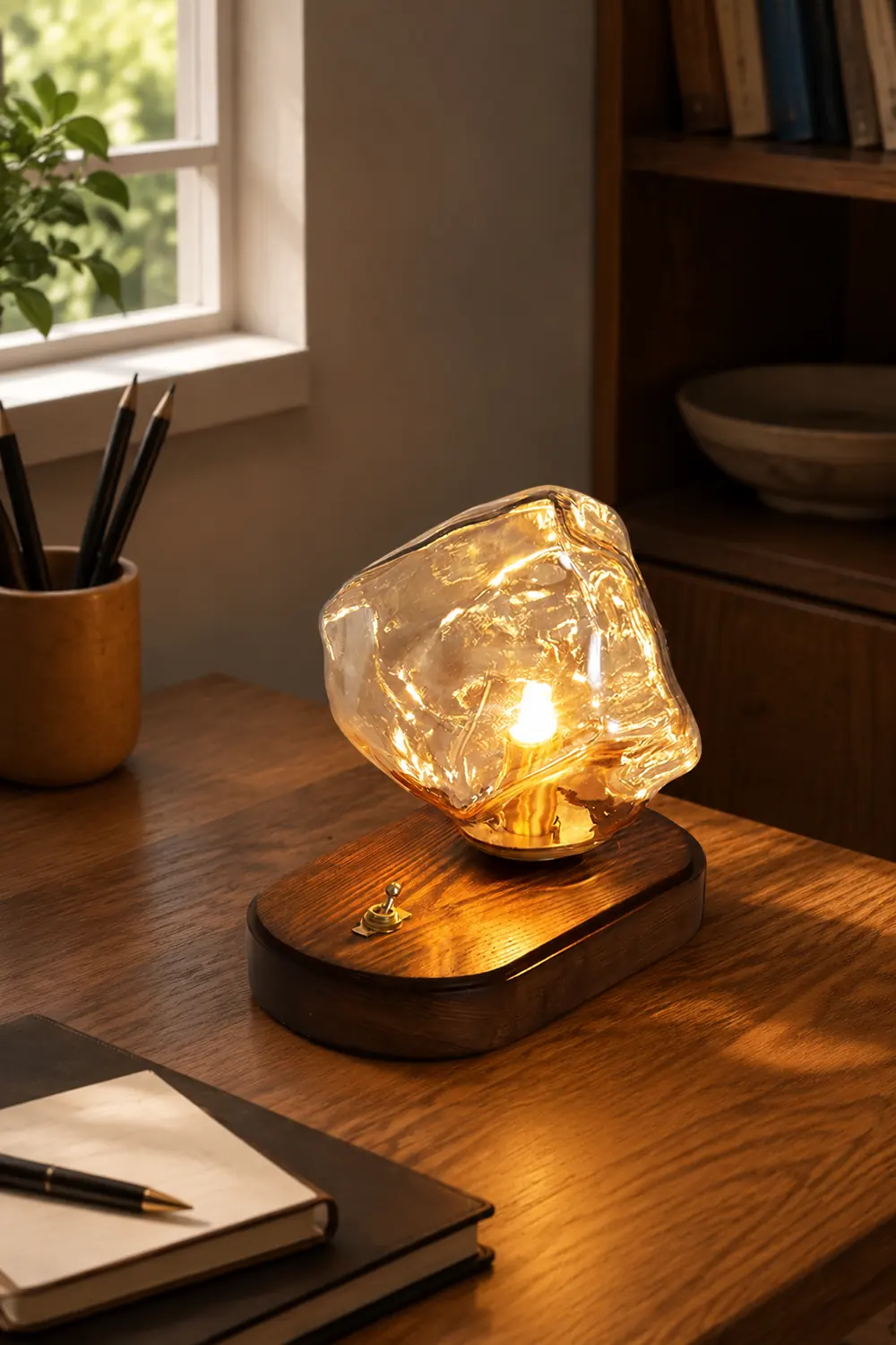 Modern Ice Stone Glass Bedroom Table Lamp - Lumpaz