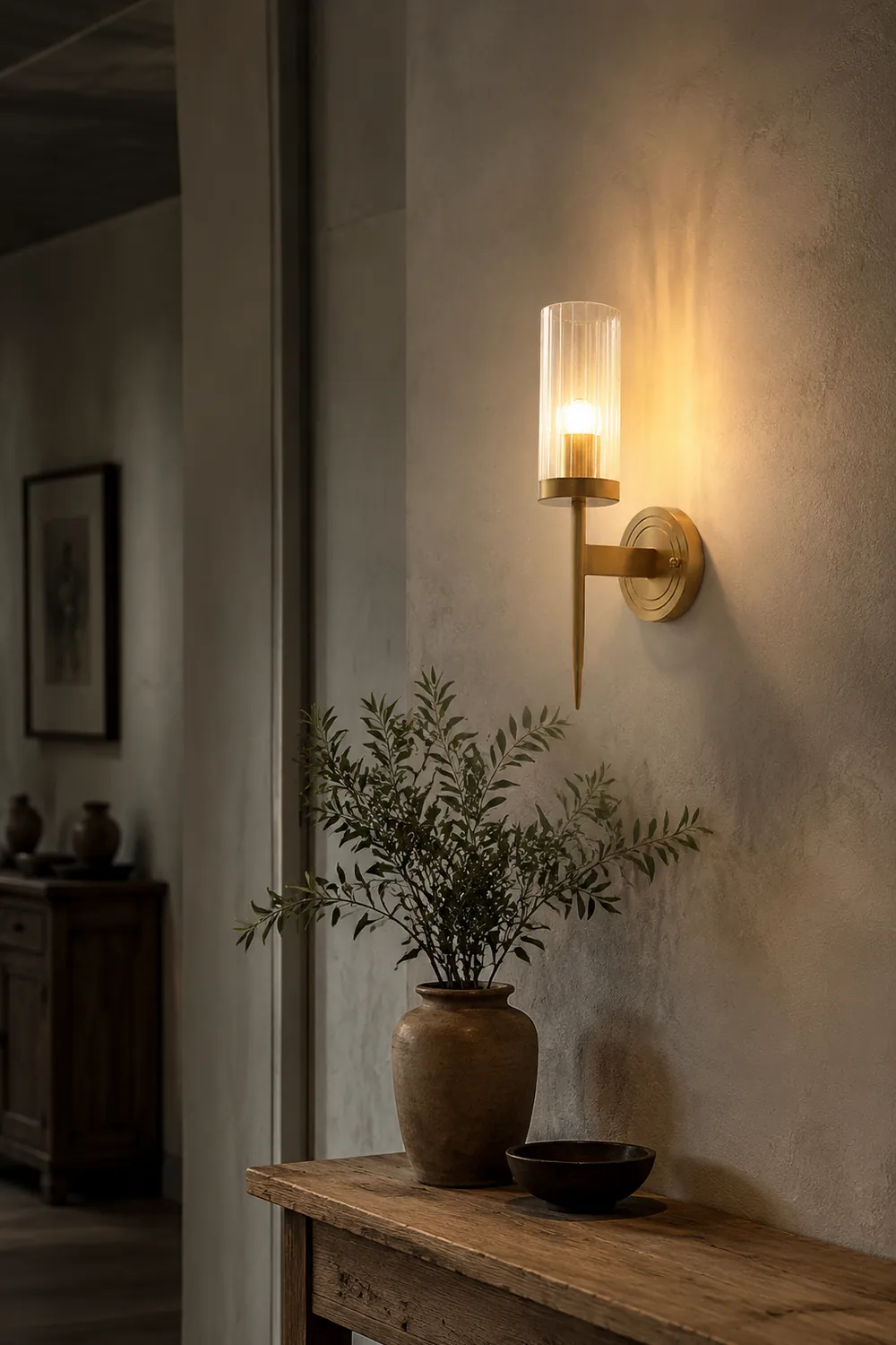 Modern Brass Sconce Ribbed Long Glass Wall Lights For Living Room - Lumpaz