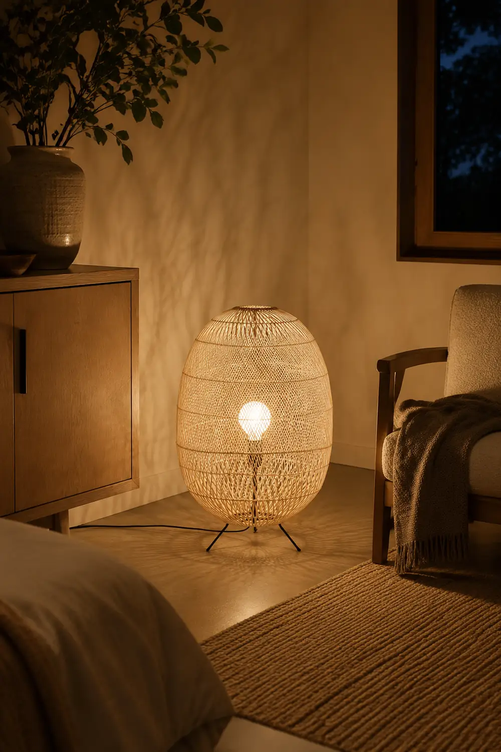 Natural Rattan Midi Floor Lamp for Living Room - Lumpaz