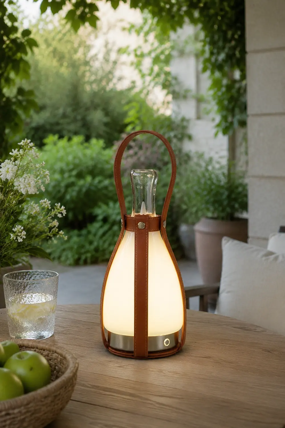 Bell Portable Leather Glass Table Lamp - Lumpaz