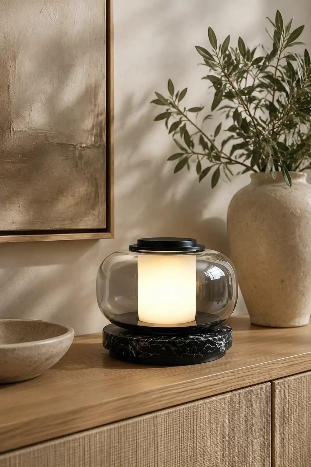 Glass & Marble Table Lamp Bedroom Beside - Lumpaz