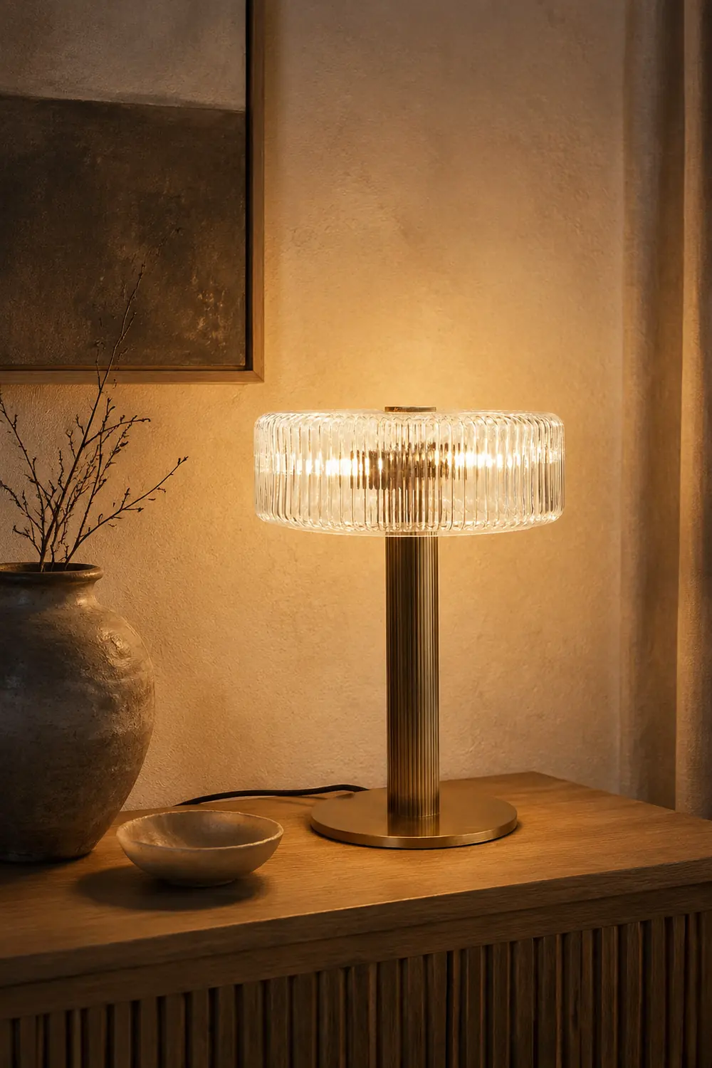Contemporary Gold Glass Bedroom Table Lamp - Lumpaz