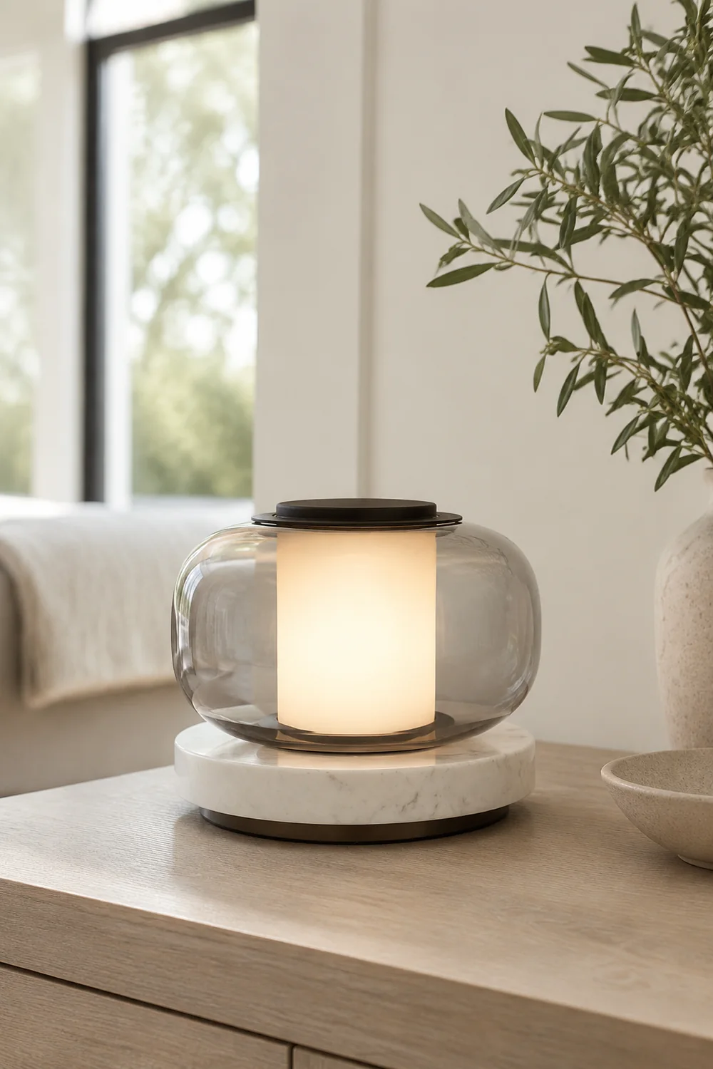 Glass & Marble Table Lamp Bedroom Beside - Lumpaz