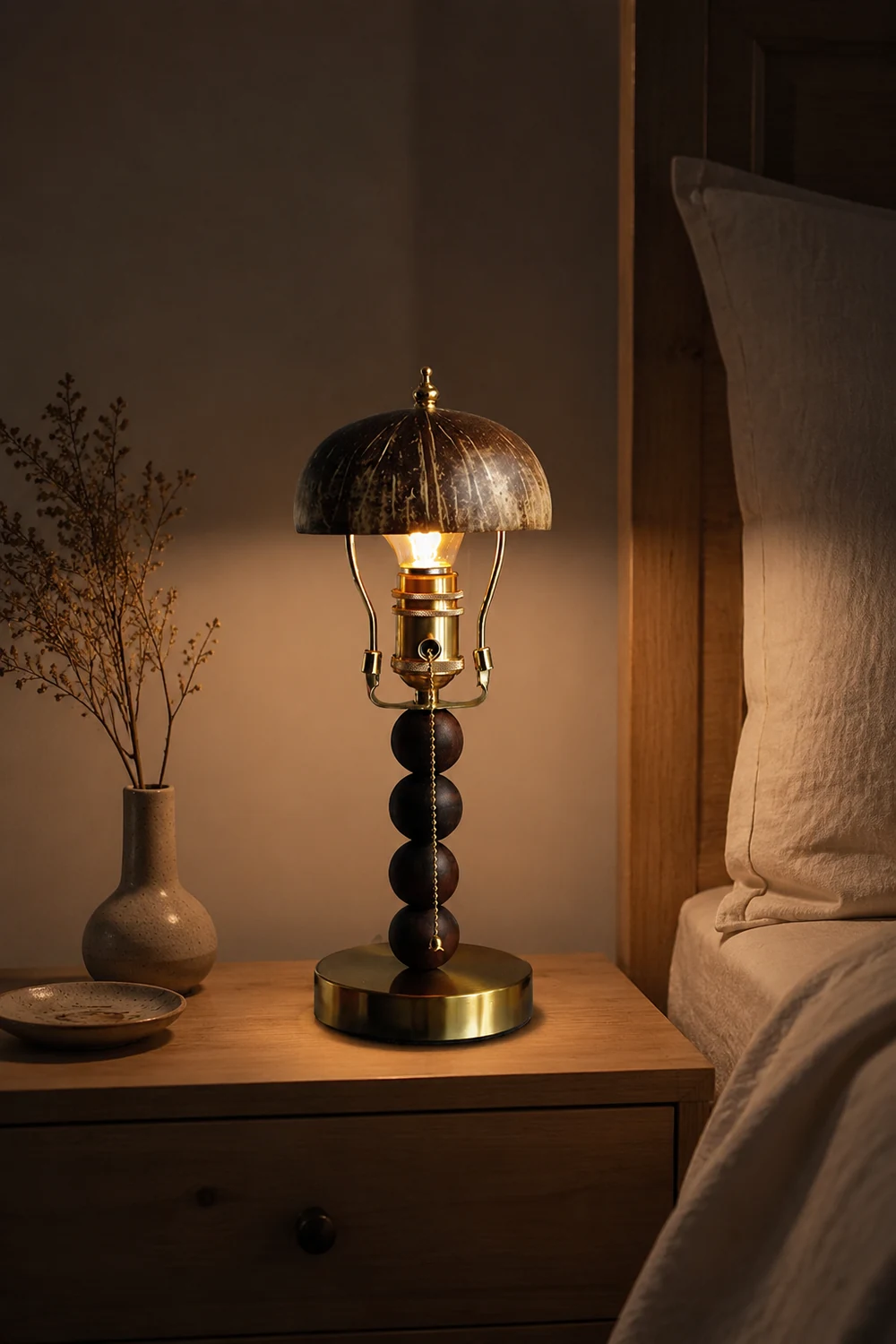 Retro Coconut Shell Decor Table Lamp - Lumpaz