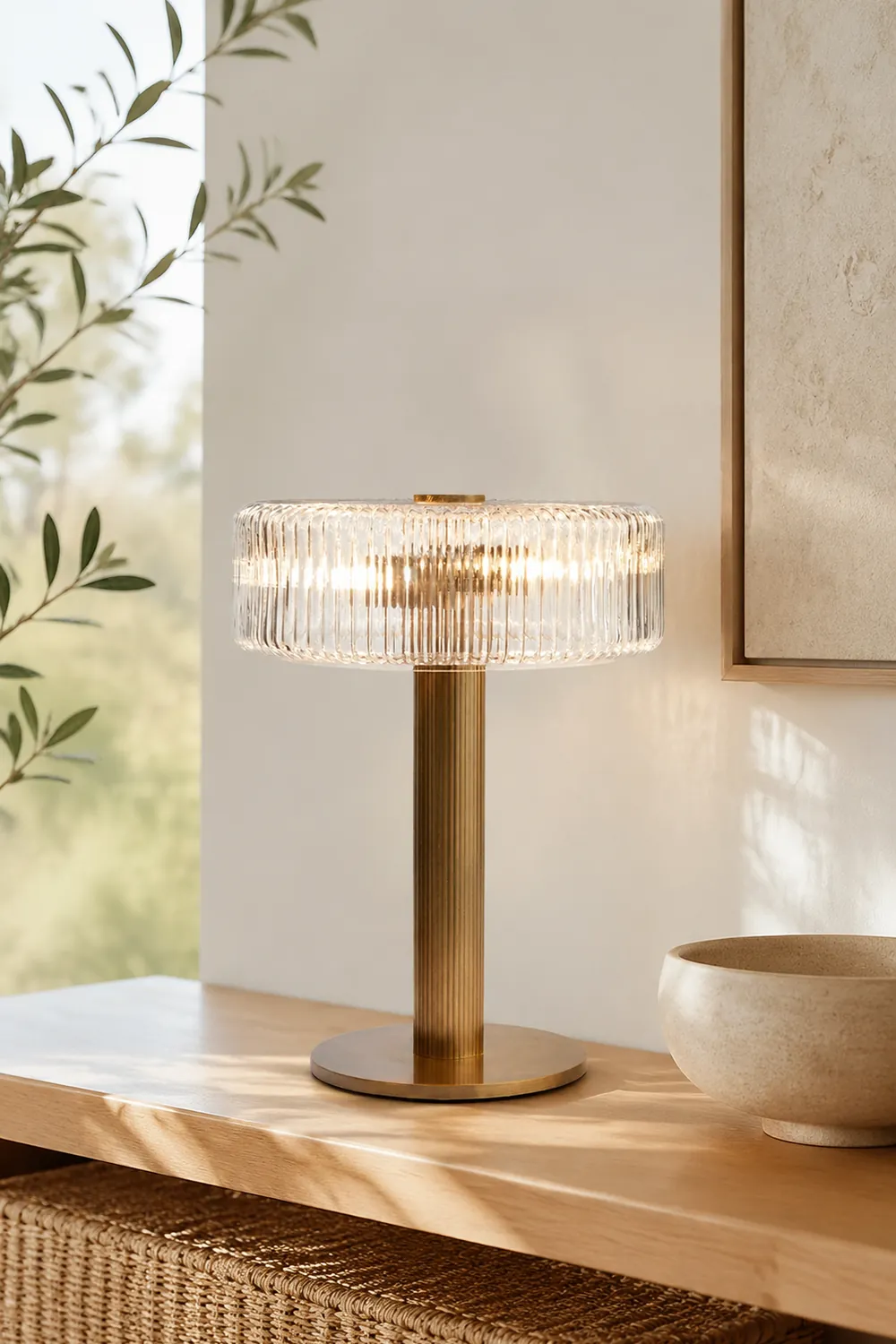 Contemporary Gold Glass Bedroom Table Lamp - Lumpaz