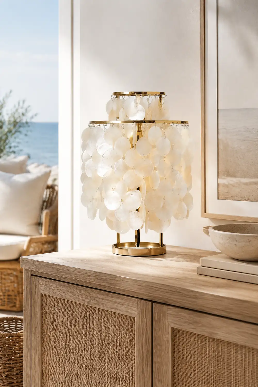Danish Seashell Pearl Wind Chimes Decorative Table Lamp - Lumpaz