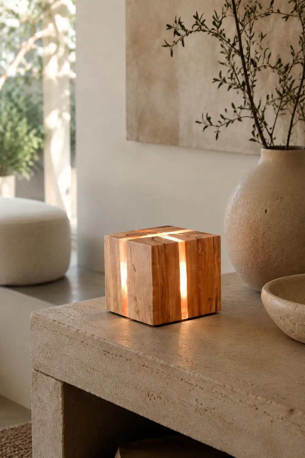 Solid Wood Art Crackle Table Lamp - Lumpaz