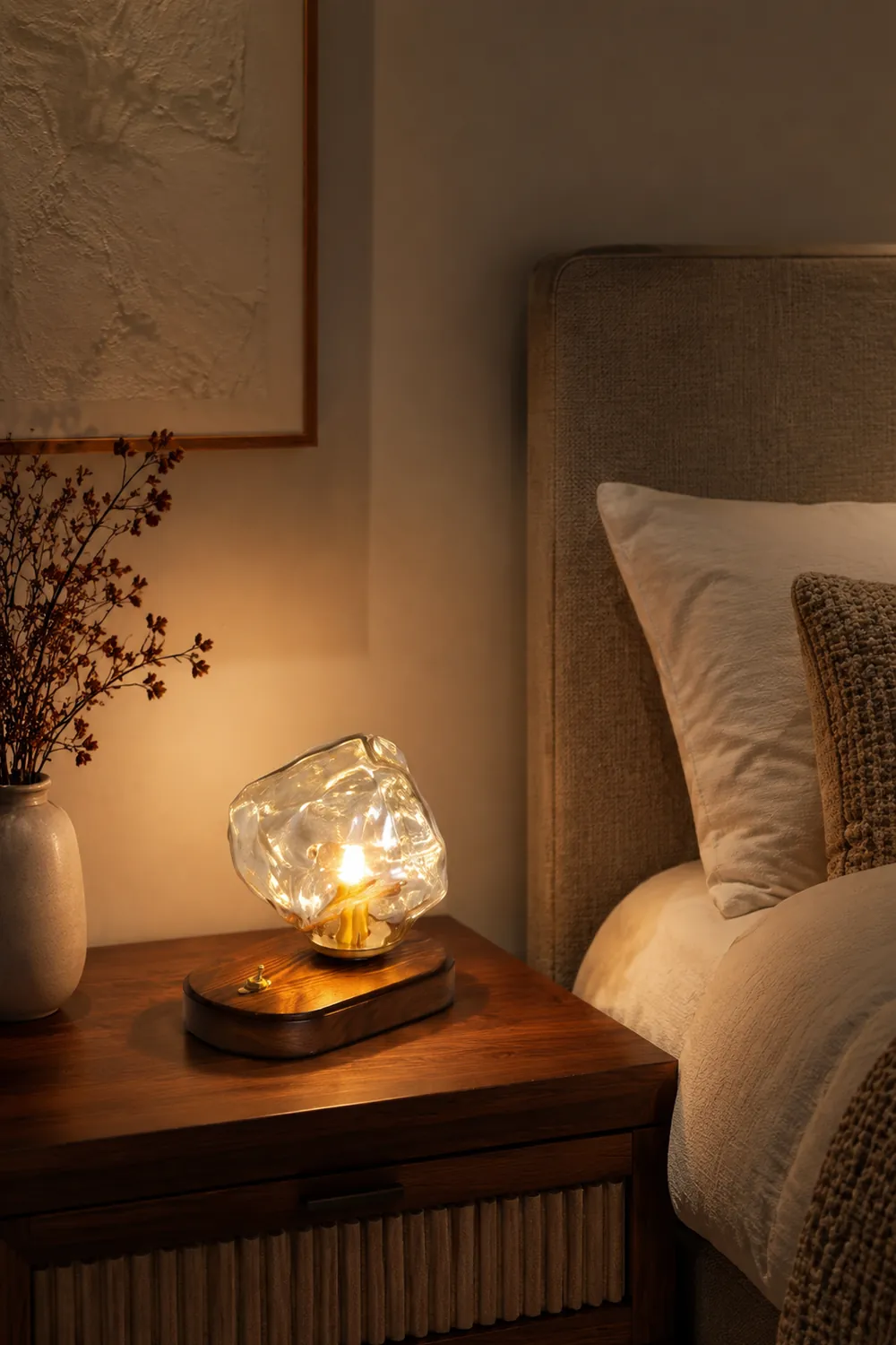 Modern Ice Stone Glass Bedroom Table Lamp - Lumpaz