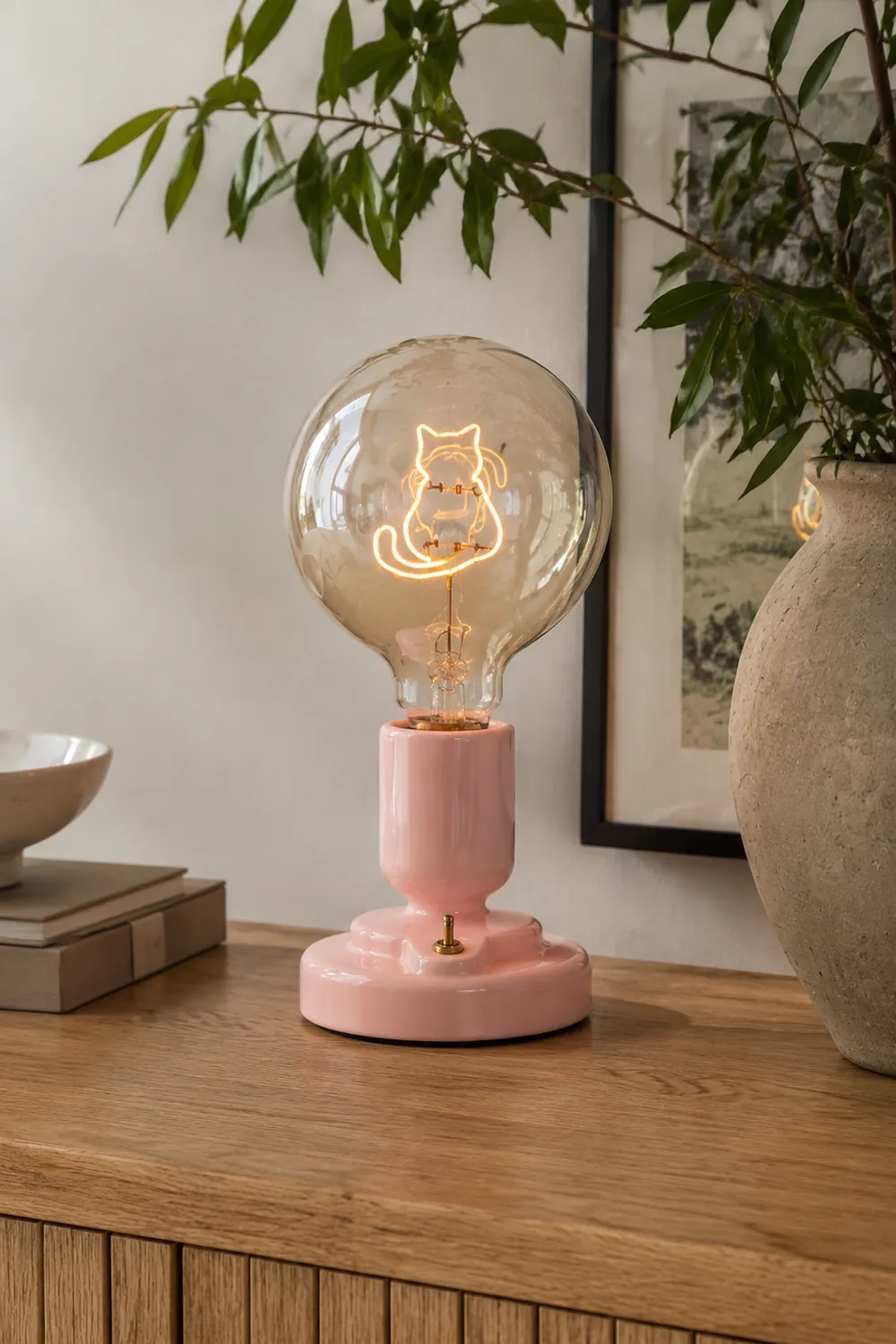 Cute Pink & White Cat Pattern Table Lamp - Lumpaz