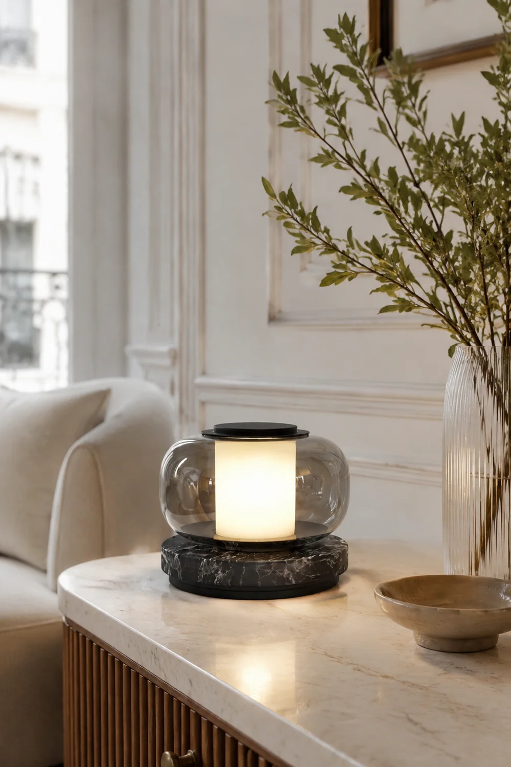 Glass & Marble Table Lamp Bedroom Beside - Lumpaz
