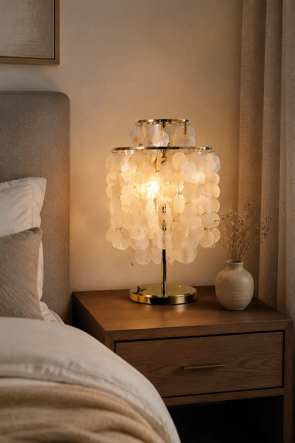 Danish Seashell Pearl Wind Chimes Decorative Table Lamp - Lumpaz