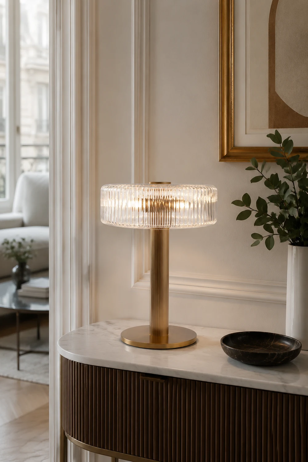 Contemporary Gold Glass Bedroom Table Lamp - Lumpaz