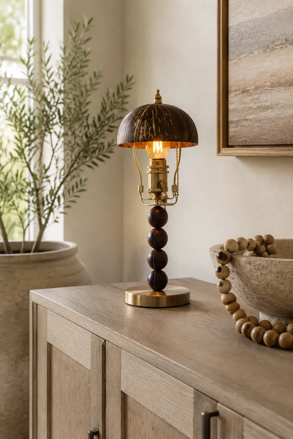 Retro Coconut Shell Decor Table Lamp - Lumpaz