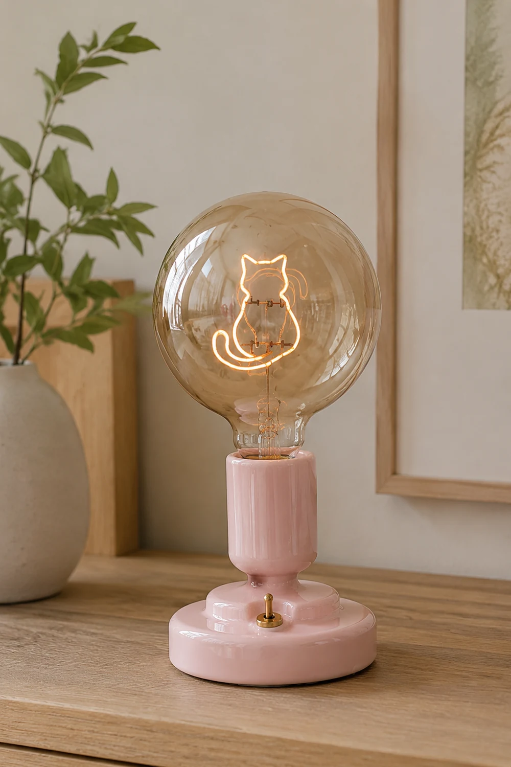 Cute Pink & White Cat Pattern Table Lamp - Lumpaz