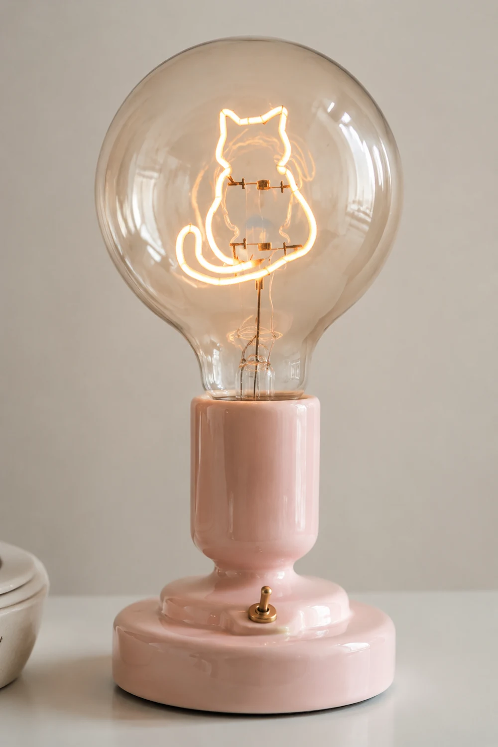 Cute Pink & White Cat Pattern Table Lamp - Lumpaz