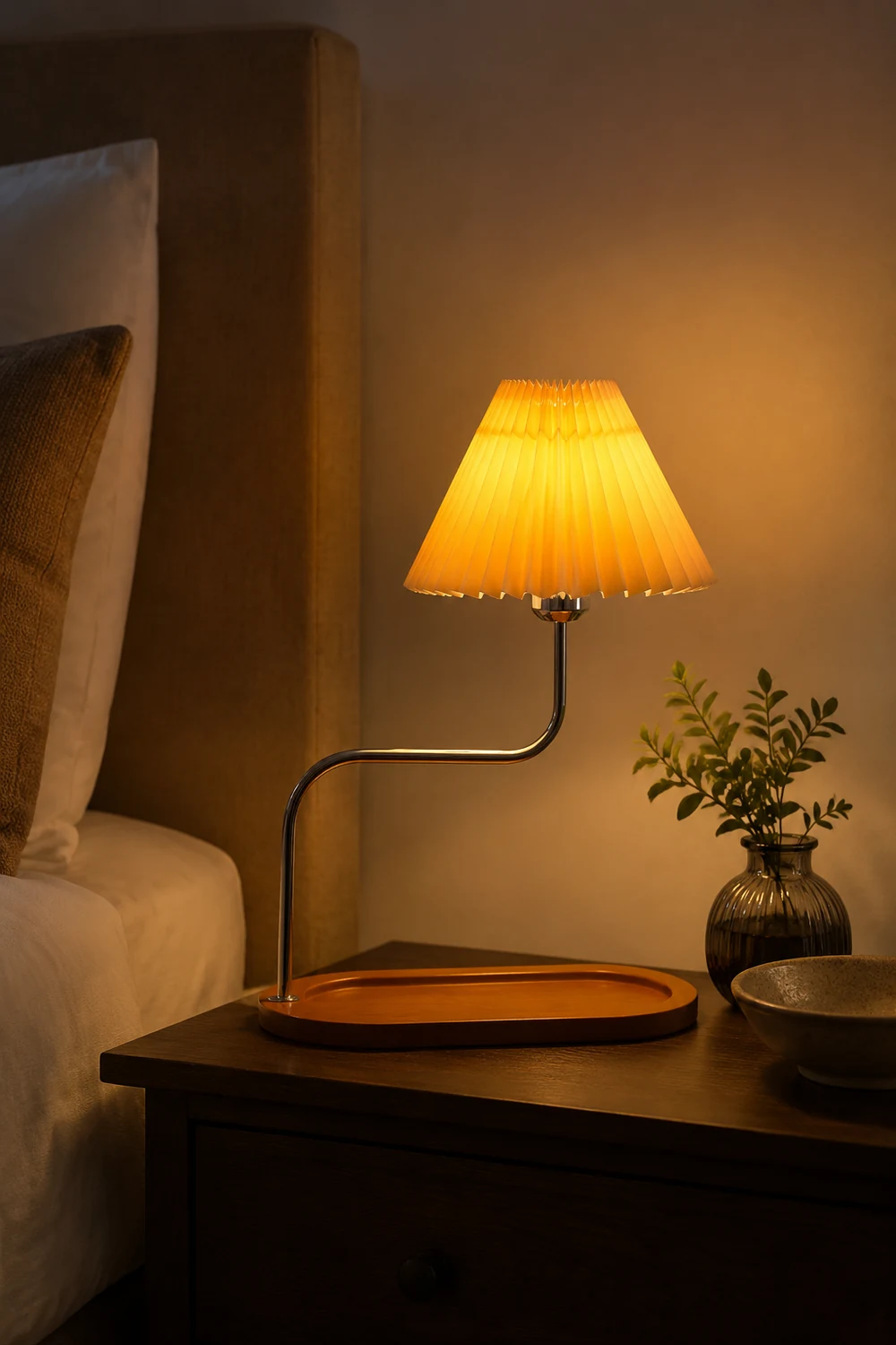 Solid Wood Retro Style Umbrella Shaped Table Lamp - Lumpaz