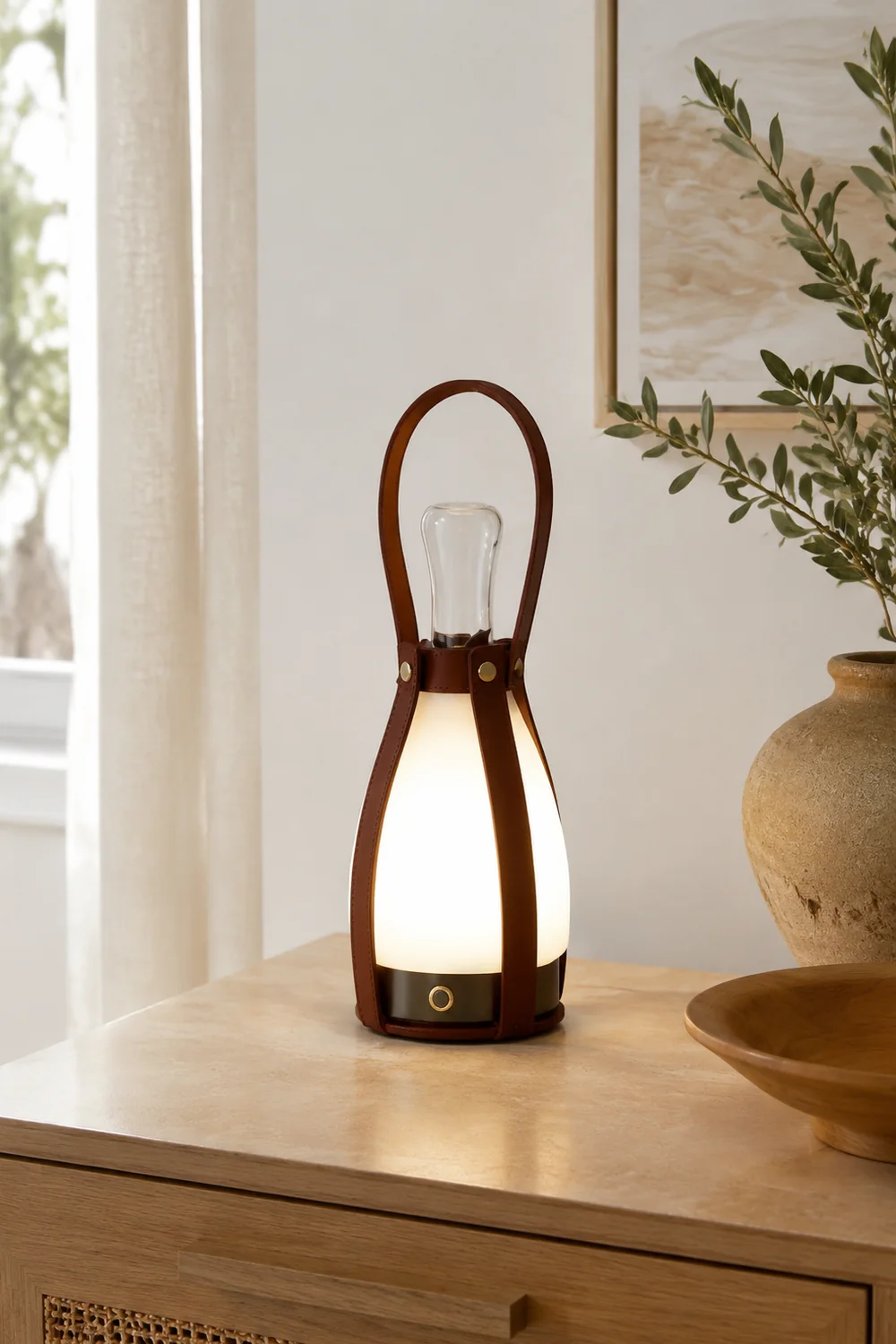 Bell Portable Leather Glass Table Lamp - Lumpaz