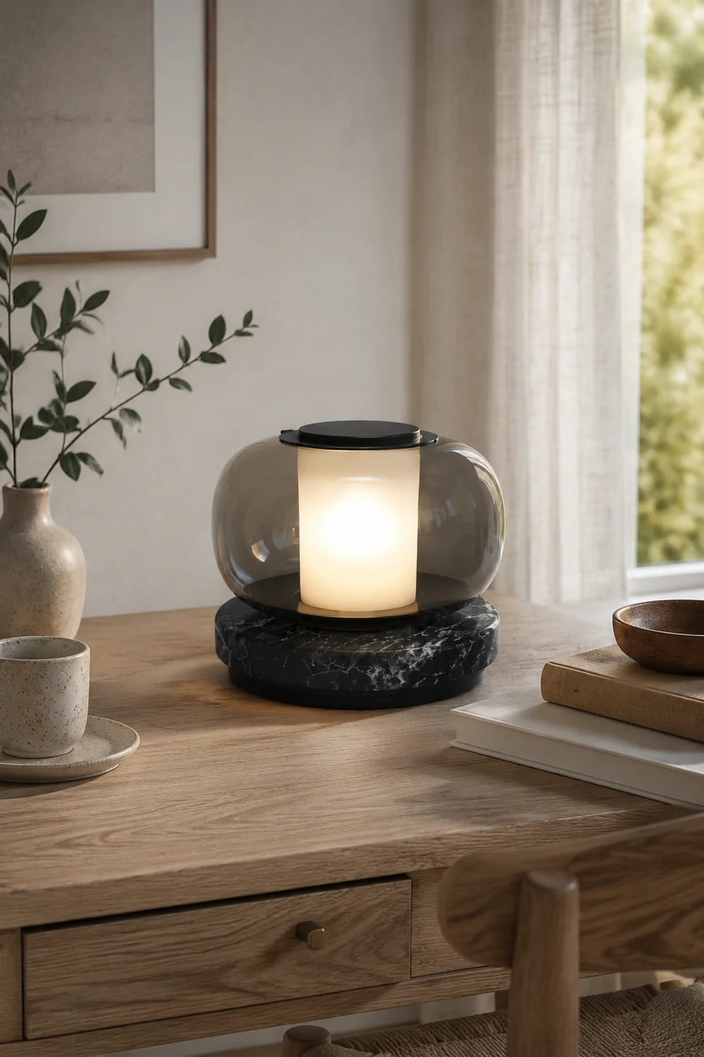 Glass & Marble Table Lamp Bedroom Beside - Lumpaz