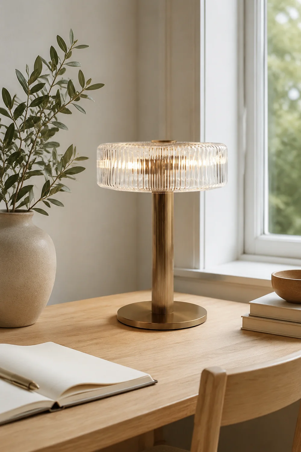 Contemporary Gold Glass Bedroom Table Lamp - Lumpaz