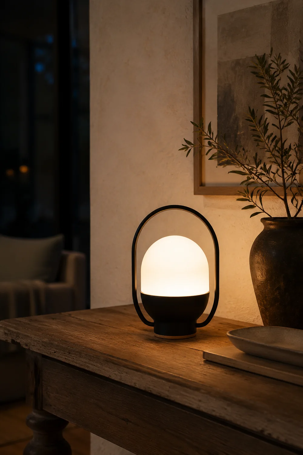 Portable White and Black Indoor / Outdoor Table Lamp - Lumpaz
