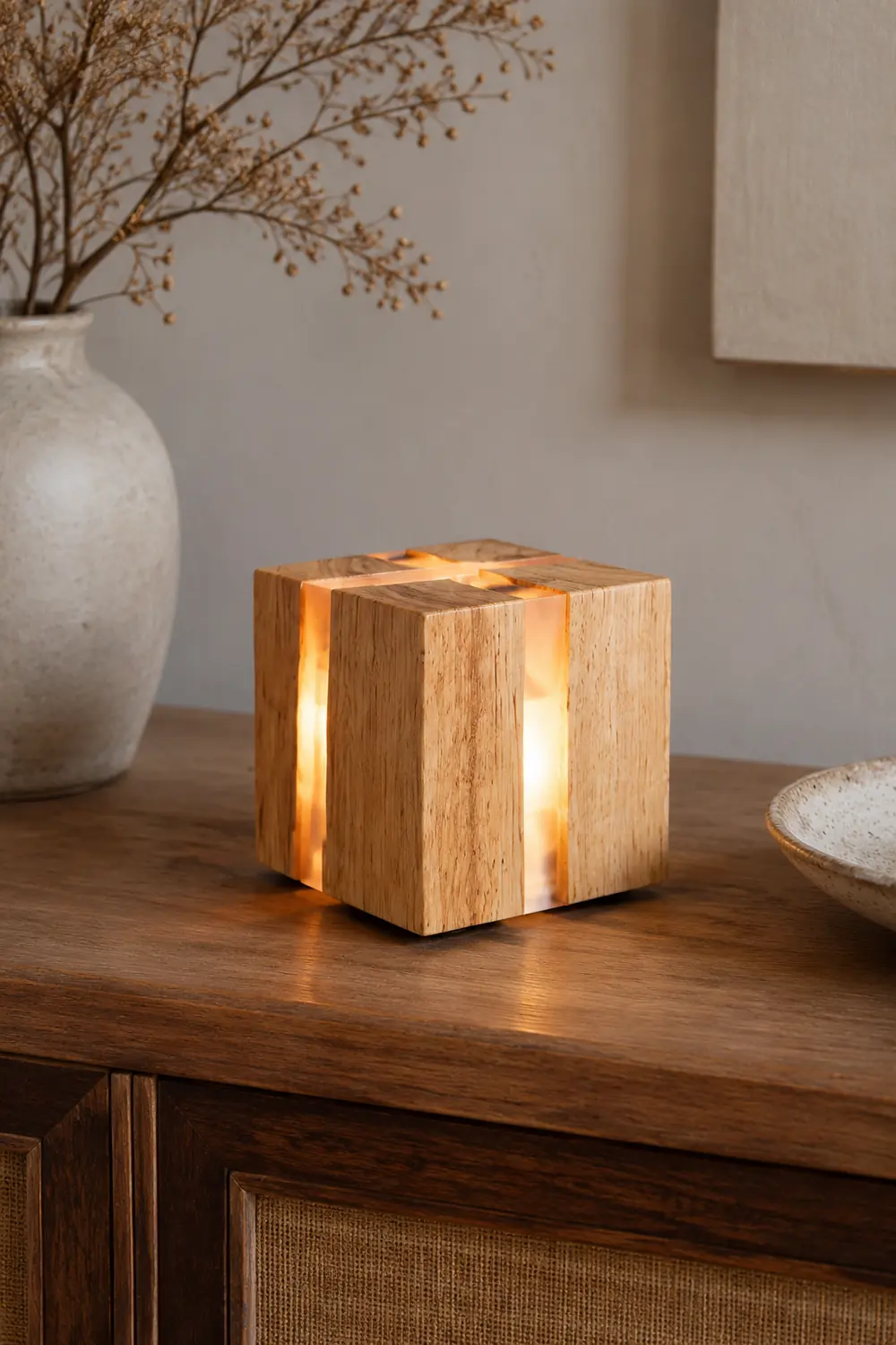 Solid Wood Art Crackle Table Lamp - Lumpaz