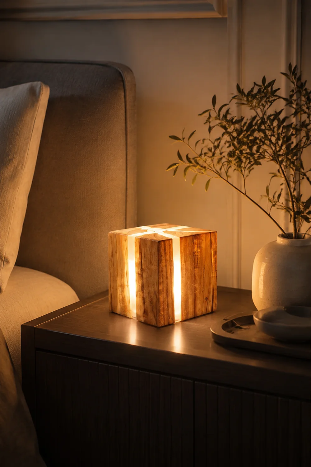 Solid Wood Art Crackle Table Lamp - Lumpaz
