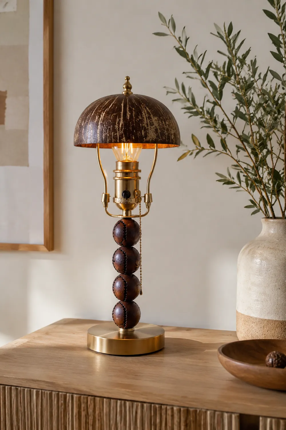 Retro Coconut Shell Decor Table Lamp - Lumpaz