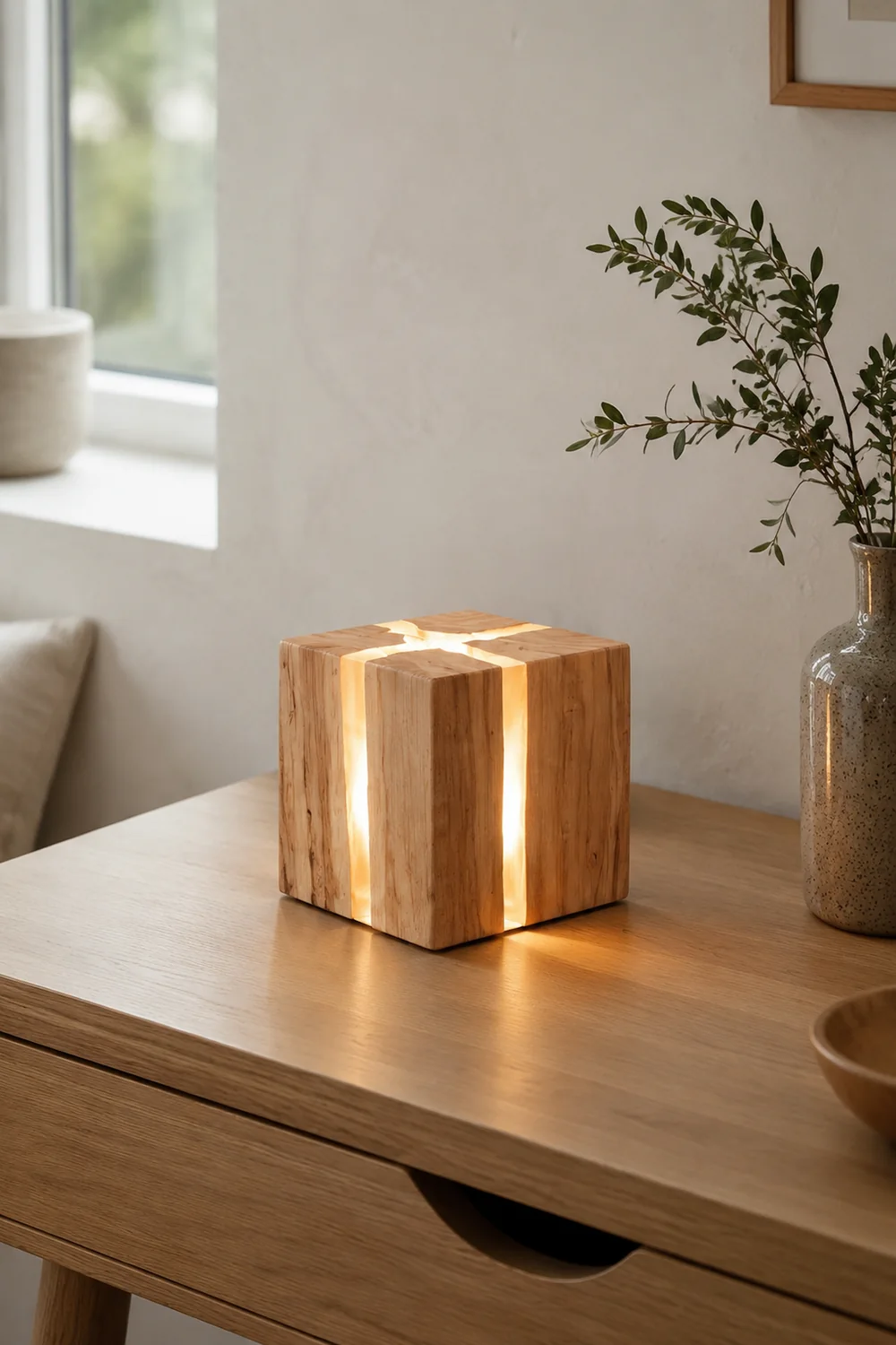 Solid Wood Art Crackle Table Lamp - Lumpaz