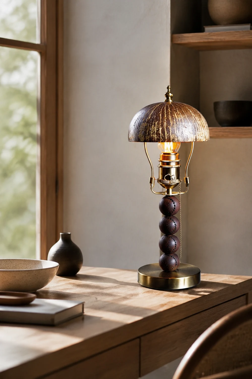 Retro Coconut Shell Decor Table Lamp - Lumpaz