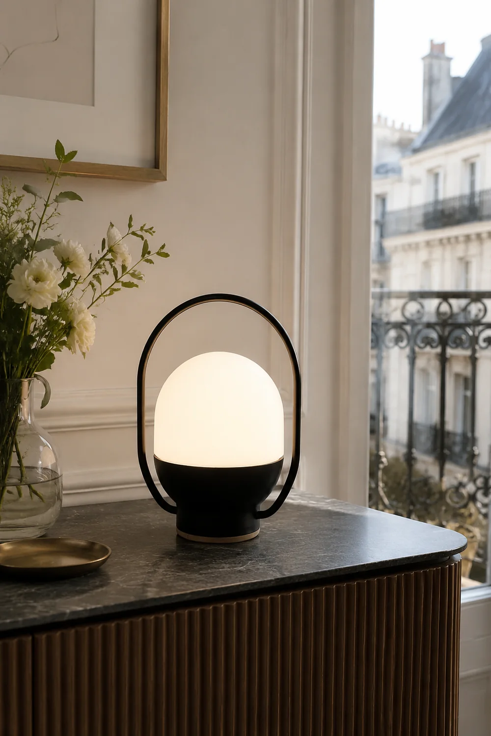 Portable White and Black Indoor / Outdoor Table Lamp - Lumpaz